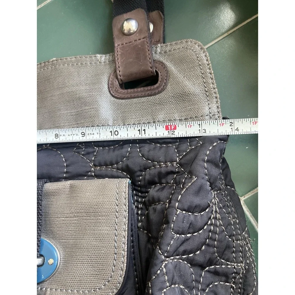 Fossil KEY-PER Black Gray Teal Quilted Fabric Shoulder Bag Satchel